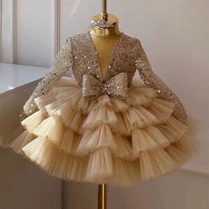 Elegant Gold Sequin Kids Formal Dress